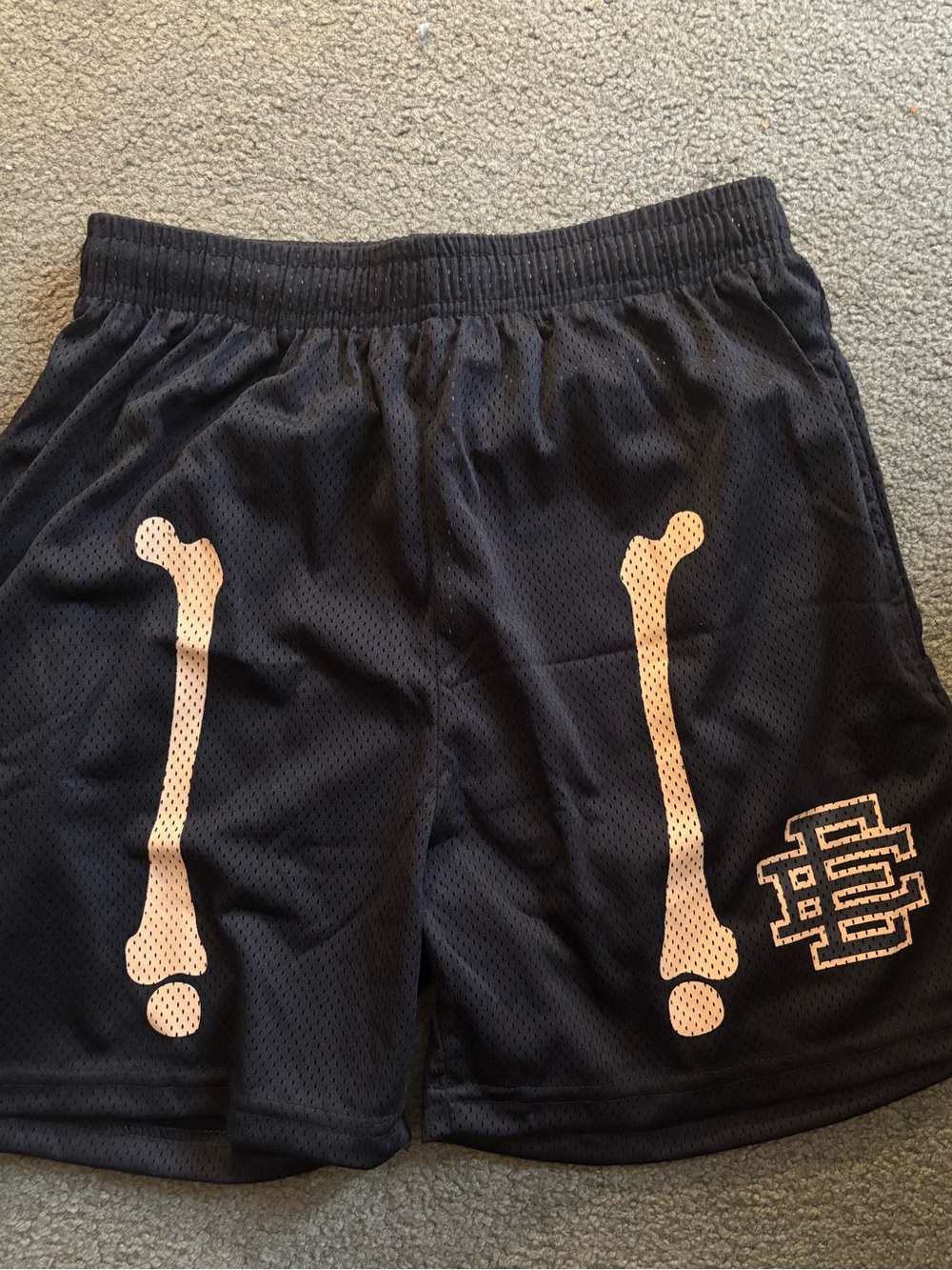 Men's Black Athletic Shorts with Bone Graphic Size M (Fits like S)